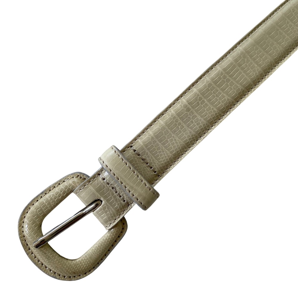 Tanner Lizard Embossed Belt Womens Small Cream Genuine Leather Italy Old‎ Money